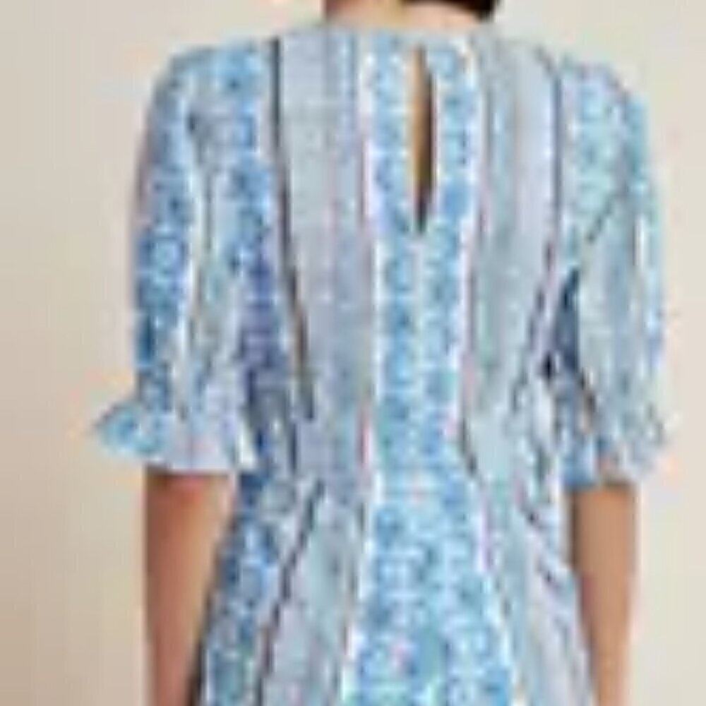 Farm Rio - Shorts Romper, Linen Blend - Size M - Blue, 3/4 sleeve Vacation - Picture 3 of 3